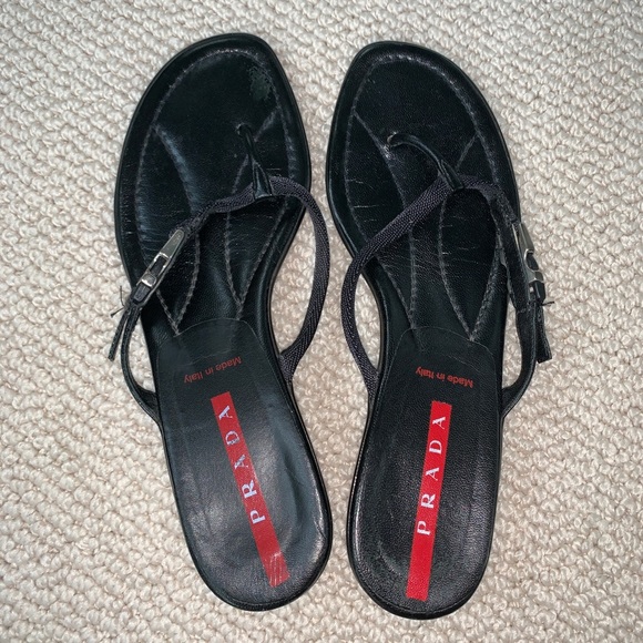 Prada Shoes - Prada Black Sport Kitten Heel Flip Flop 9.5